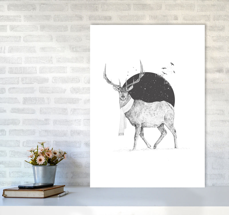 Winter Is All Around Stag Animal Art Print by Balaz Solti A1 Black Frame