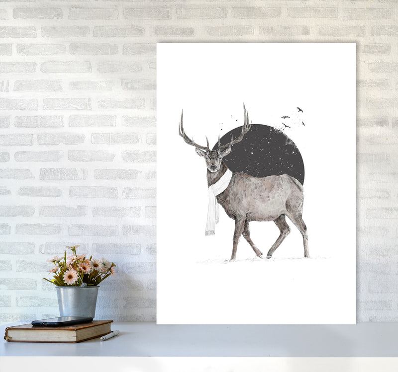 Winter Is All Around Stag Colour Animal Art Print by Balaz Solti A1 Black Frame