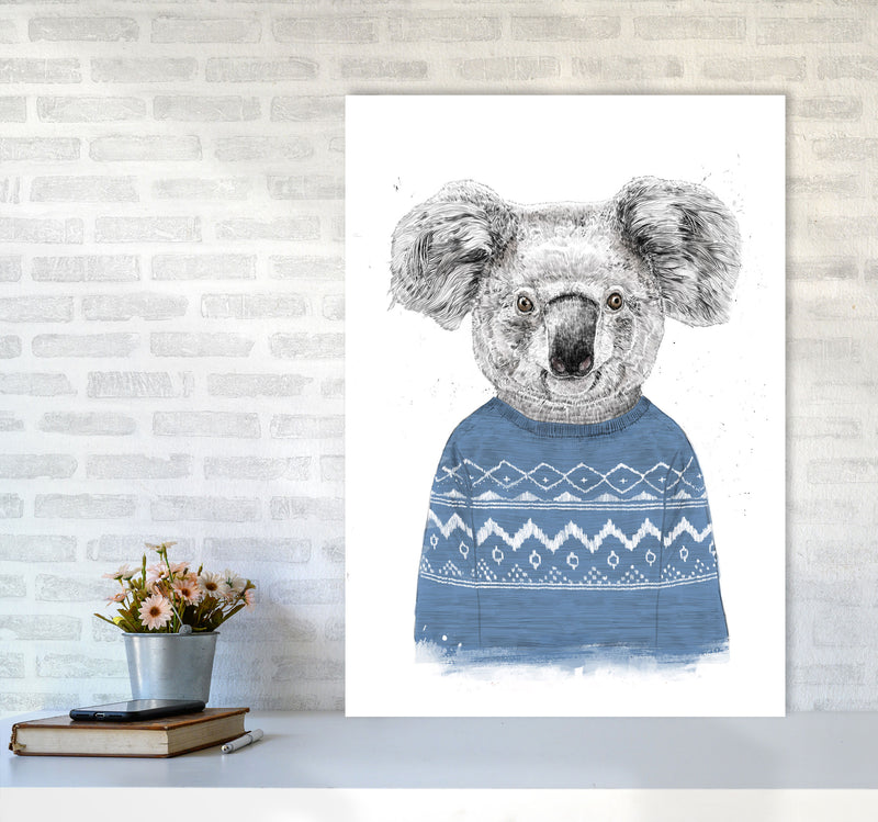 Winter Koala Blue Animal Art Print by Balaz Solti A1 Black Frame