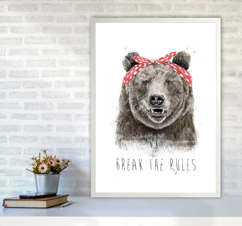 Break The Rules Grizzly Animal Art Print by Balaz Solti A1 Oak Frame