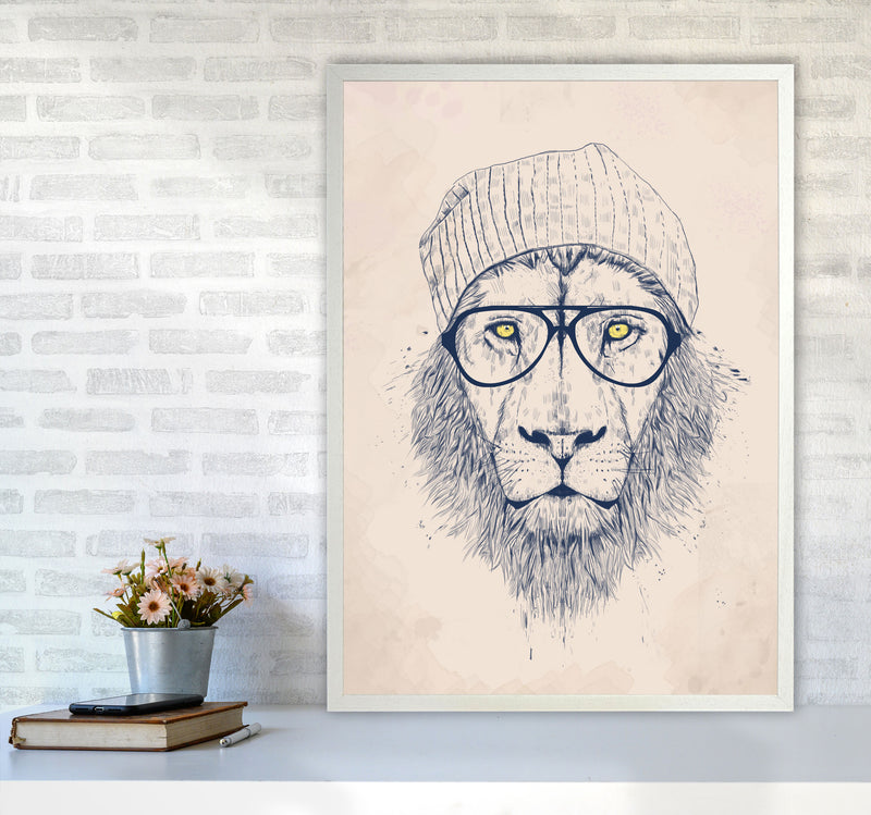 Cool Hipster Lion Animal Art Print by Balaz Solti A1 Oak Frame
