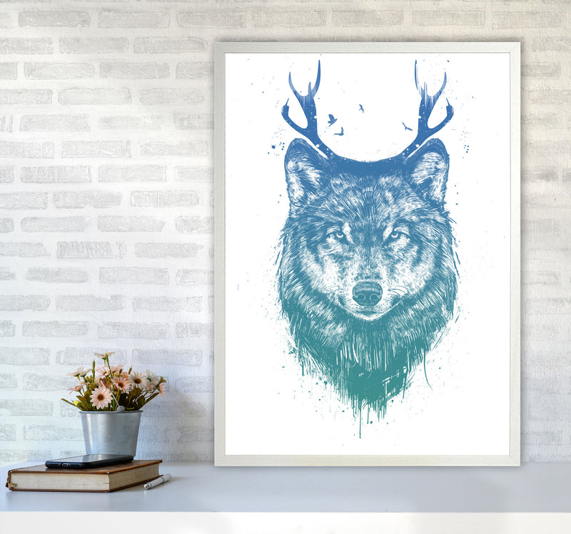 Deer Wolf Animal Art Print by Balaz Solti A1 Oak Frame