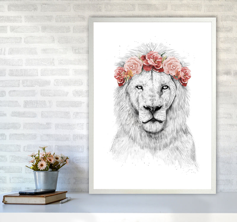Festival Floral Lion Animal Art Print by Balaz Solti A1 Oak Frame