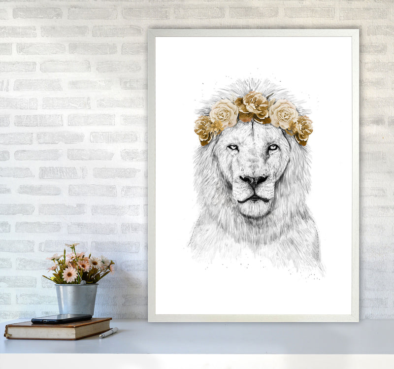 Festival Floral Lion II Animal Art Print by Balaz Solti A1 Oak Frame