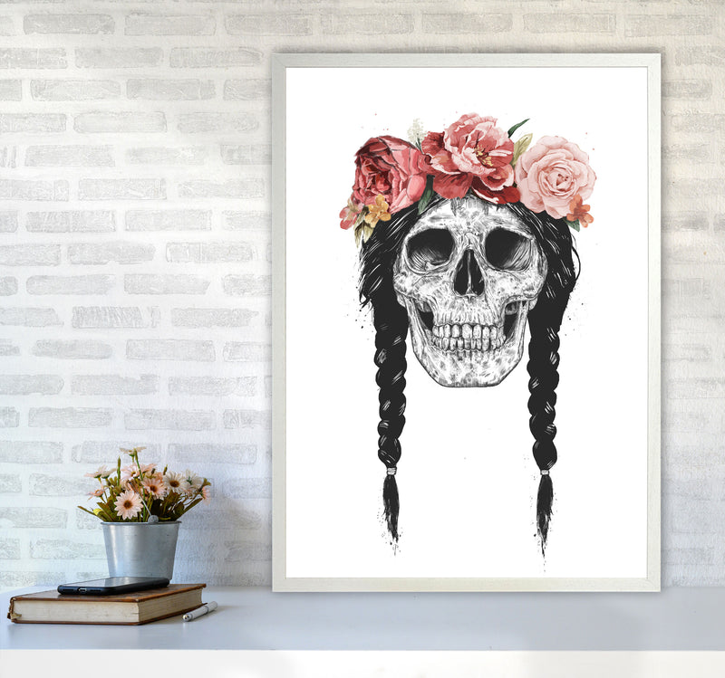 Festival Floral Skull Art Print by Balaz Solti A1 Oak Frame