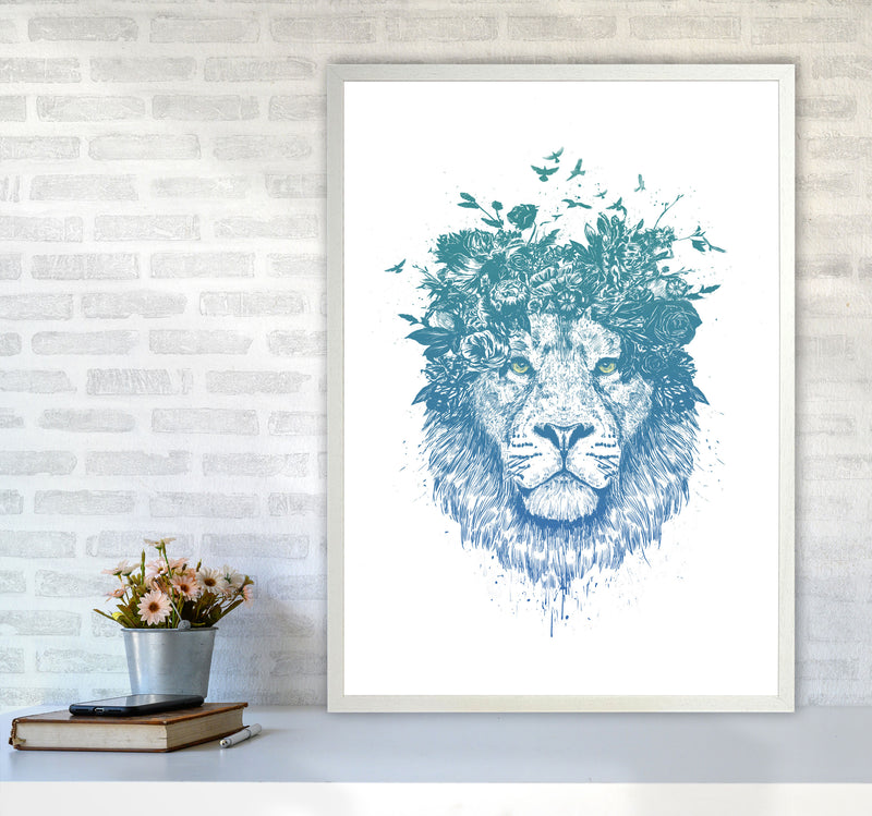 Floral Turquoise Lion Animal Art Print by Balaz Solti A1 Oak Frame