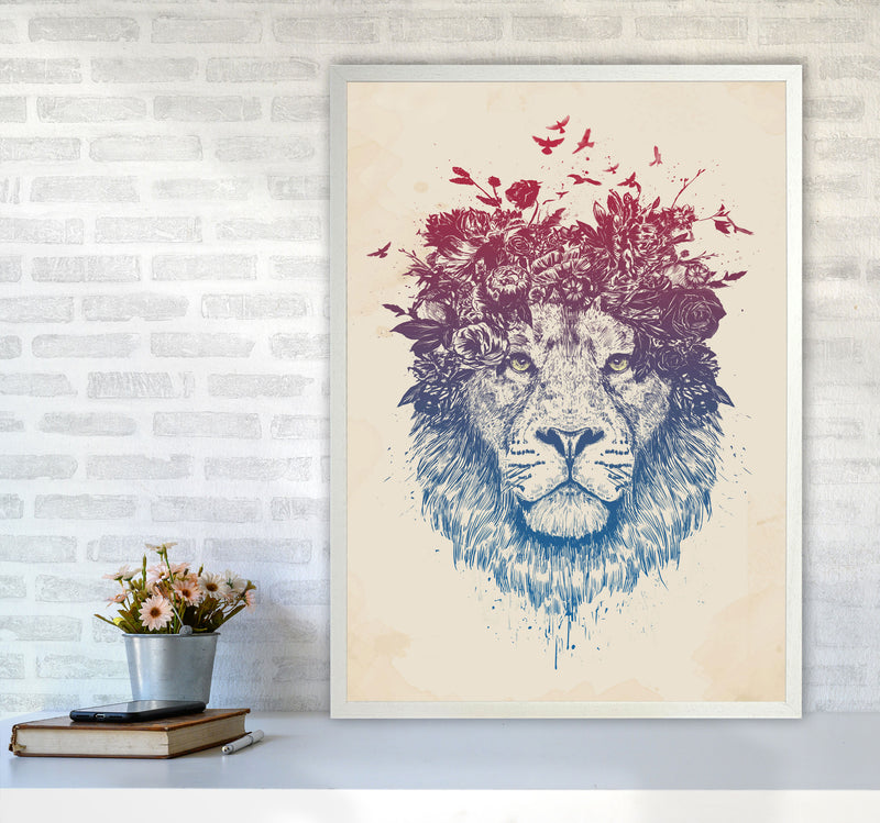 Floral Lion Animal Art Print by Balaz Solti A1 Oak Frame
