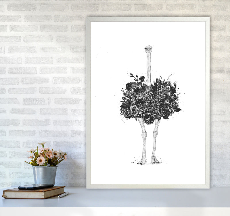 Floral Ostrich Animal Art Print by Balaz Solti A1 Oak Frame