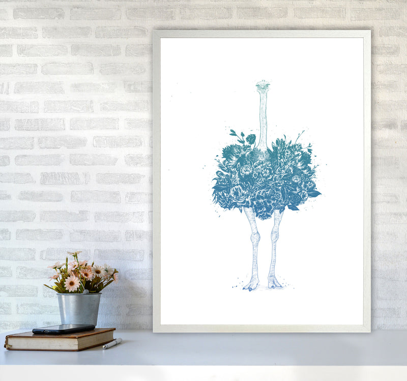 Floral Ostrich Teal Animal Art Print by Balaz Solti A1 Oak Frame
