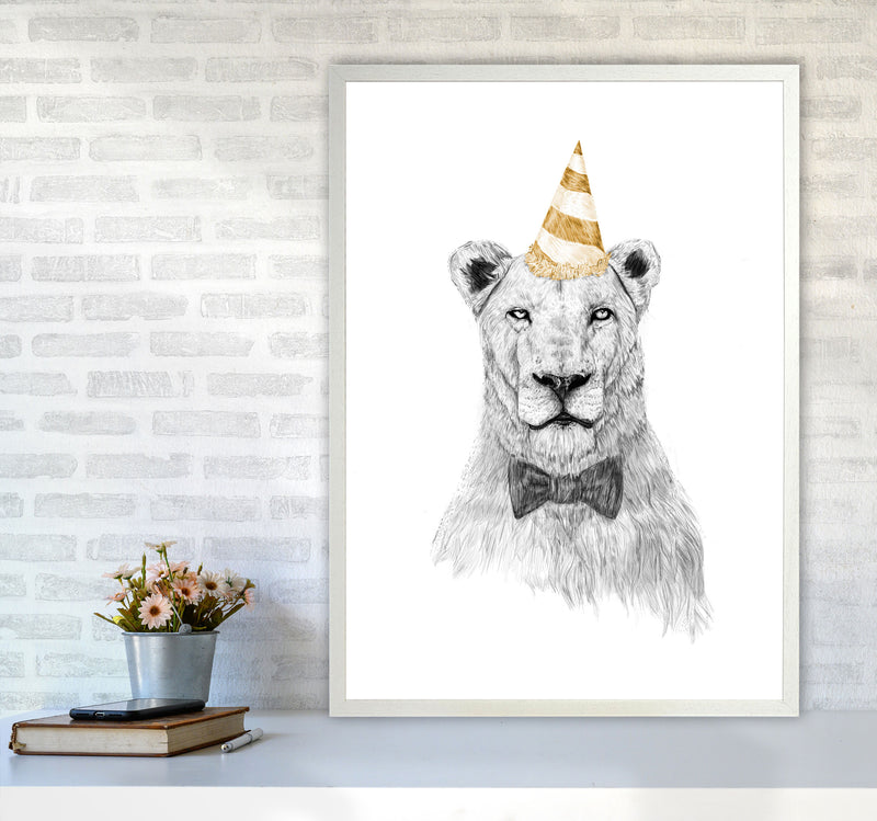 Get The Party Started Lion Colour Animal Art Print by Balaz Solti A1 Oak Frame