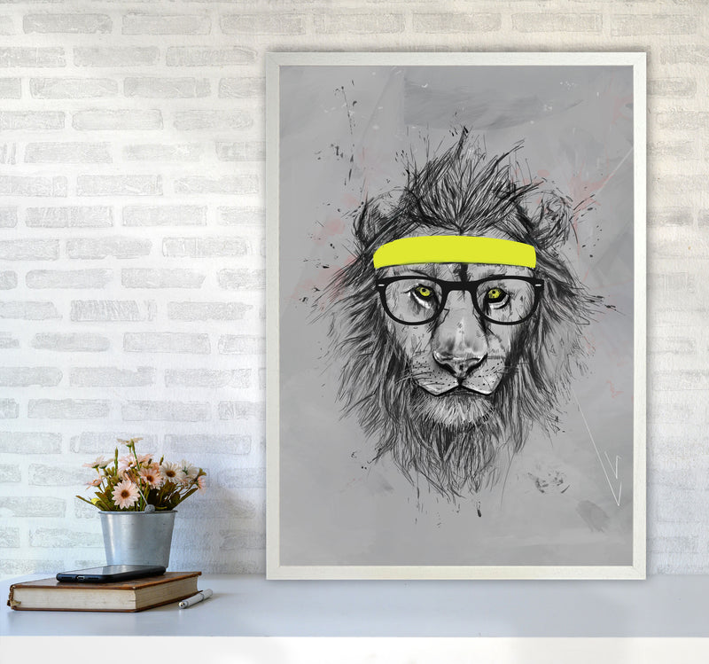 Hipster Lion Animal Art Print by Balaz Solti A1 Oak Frame