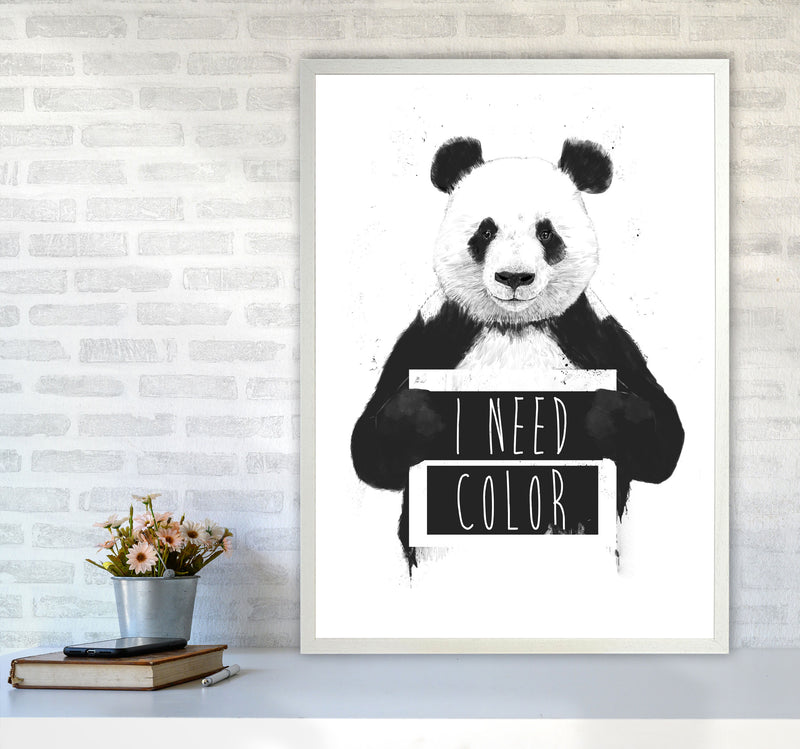 I Need Colour Panda Animal Art Print by Balaz Solti A1 Oak Frame