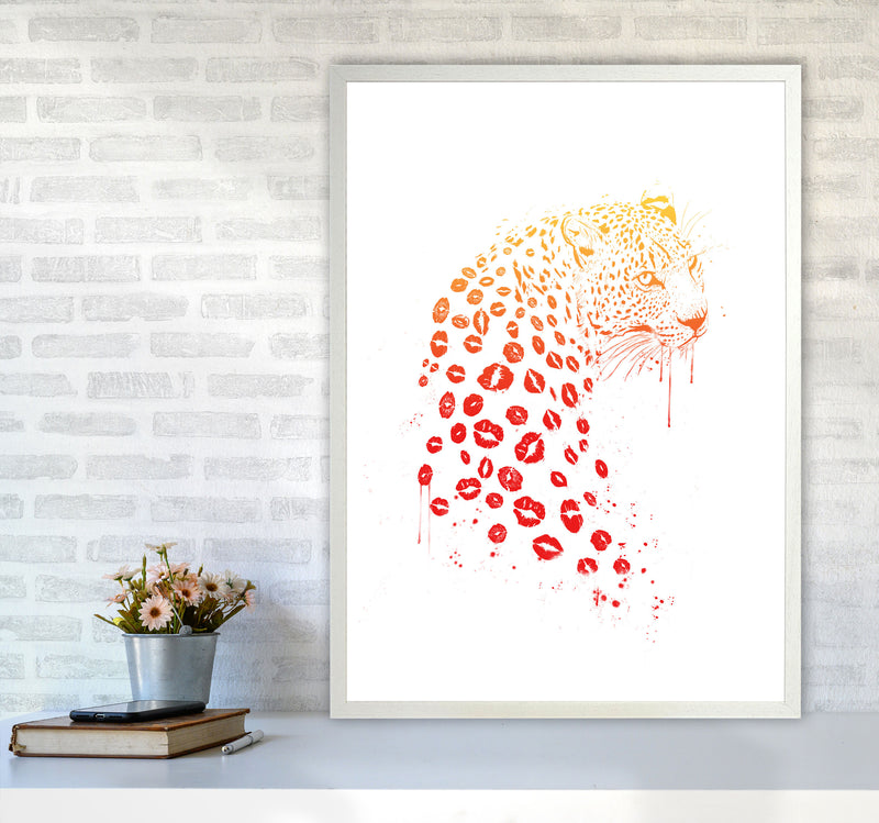 Kiss Me Leopard Animal Art Print by Balaz Solti A1 Oak Frame