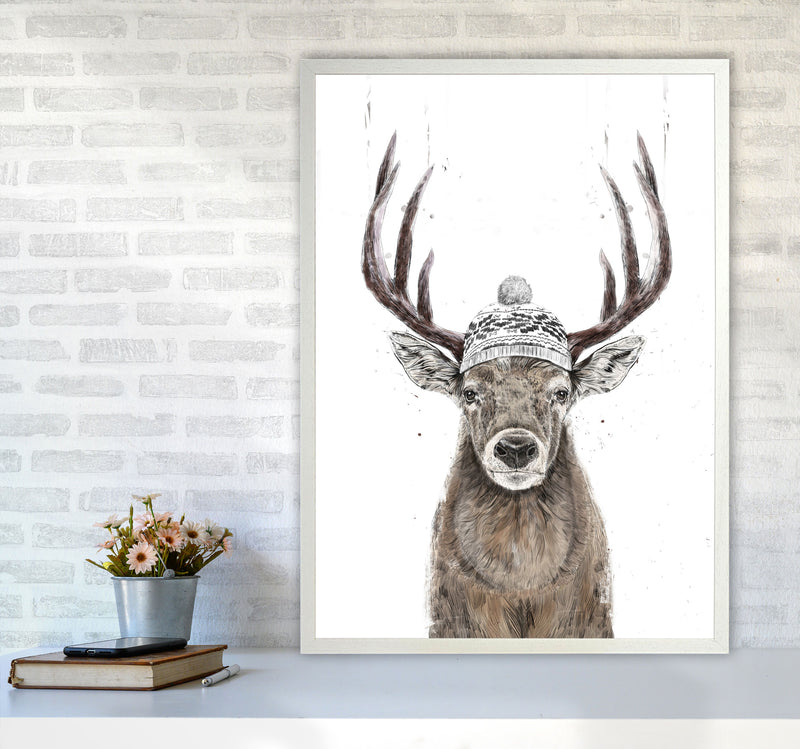 Lets Go Outside Reindeer Animal Art Print by Balaz Solti A1 Oak Frame