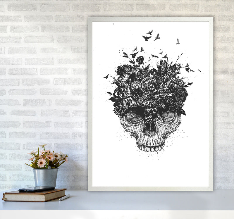 My Head Is A Jungle Skull B&W Art Print by Balaz Solti A1 Oak Frame