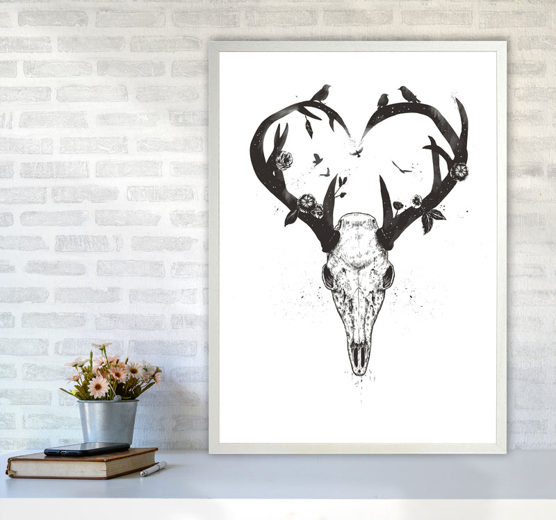 Never-ending Love Deer Skull B&W Animal Art Print by Balaz Solti A1 Oak Frame