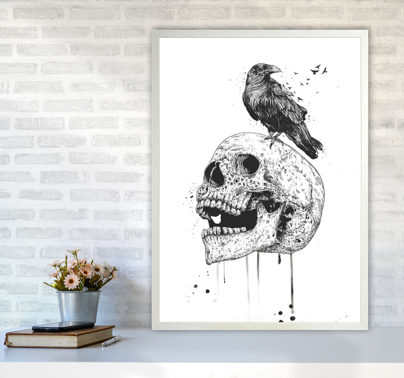 Skull & Raven B&W Animal Art Print by Balaz Solti A1 Oak Frame