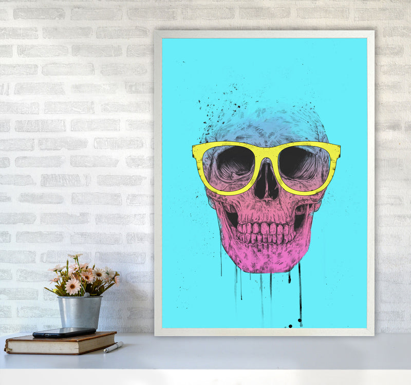 Blue Pop Art Skull With Glasses Art Print by Balaz Solti A1 Oak Frame
