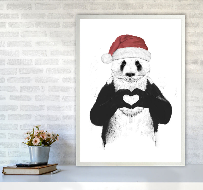 Santa Panda Animal Art Print by Balaz Solti A1 Oak Frame