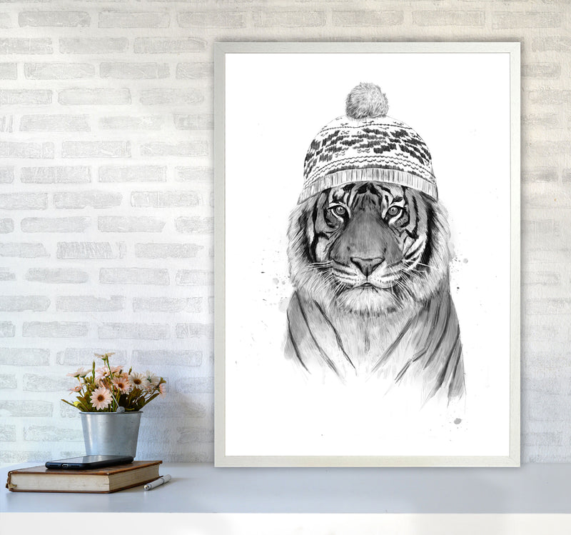 Siberian Tiger B&W Animal Art Print by Balaz Solti A1 Oak Frame