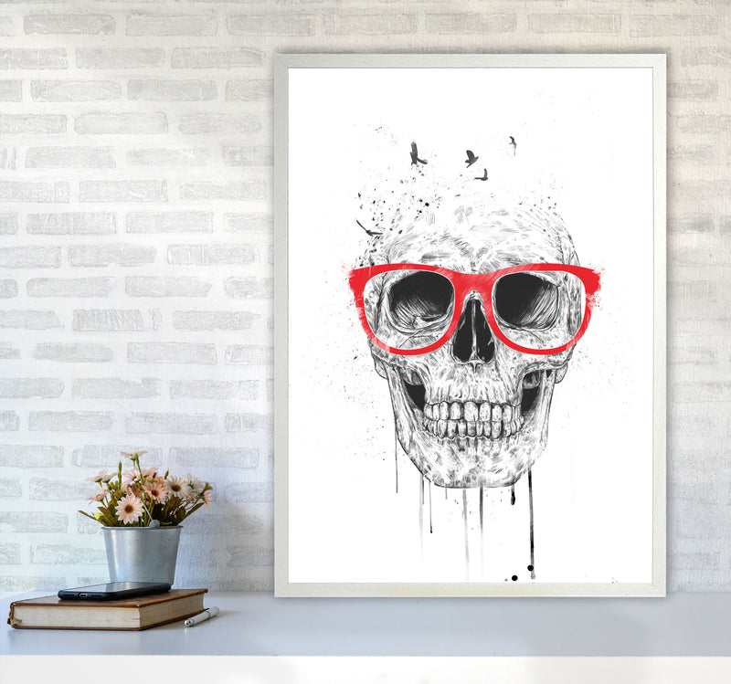 Skull With Red Glasses Art Print by Balaz Solti A1 Oak Frame