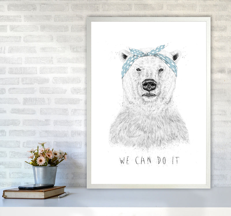 We Can Do It Bear Animal Art Print by Balaz Solti A1 Oak Frame