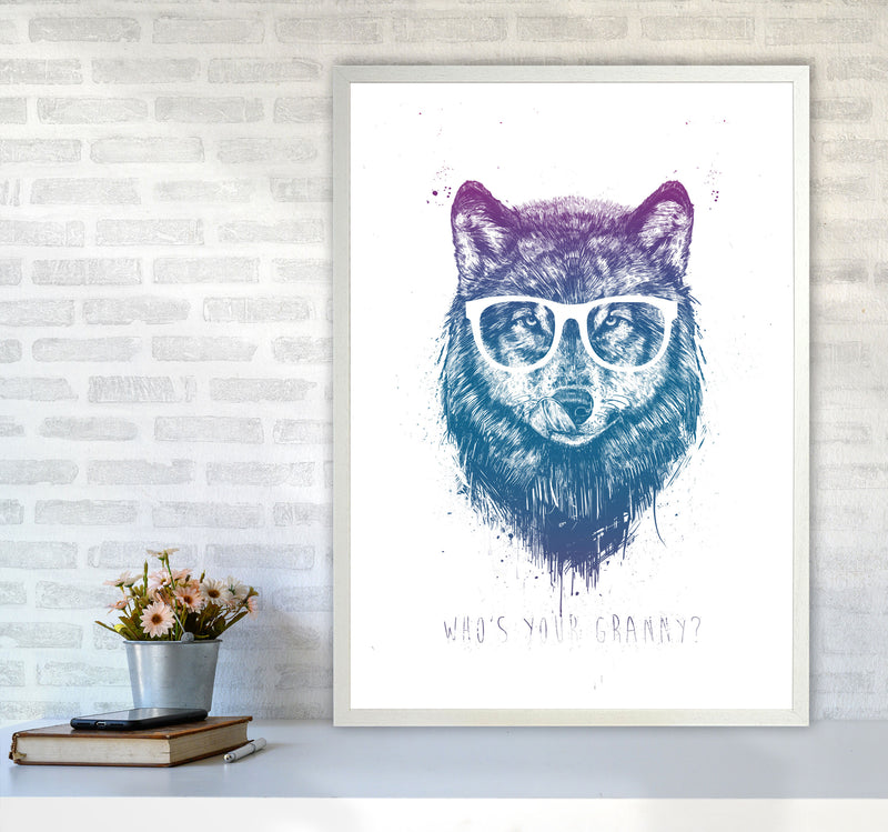 Who's Your Granny? Wolf Colour Animal Art Print by Balaz Solti A1 Oak Frame