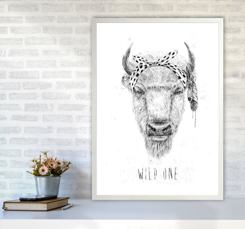 Wild One Buffalo Animal Art Print by Balaz Solti A1 Oak Frame