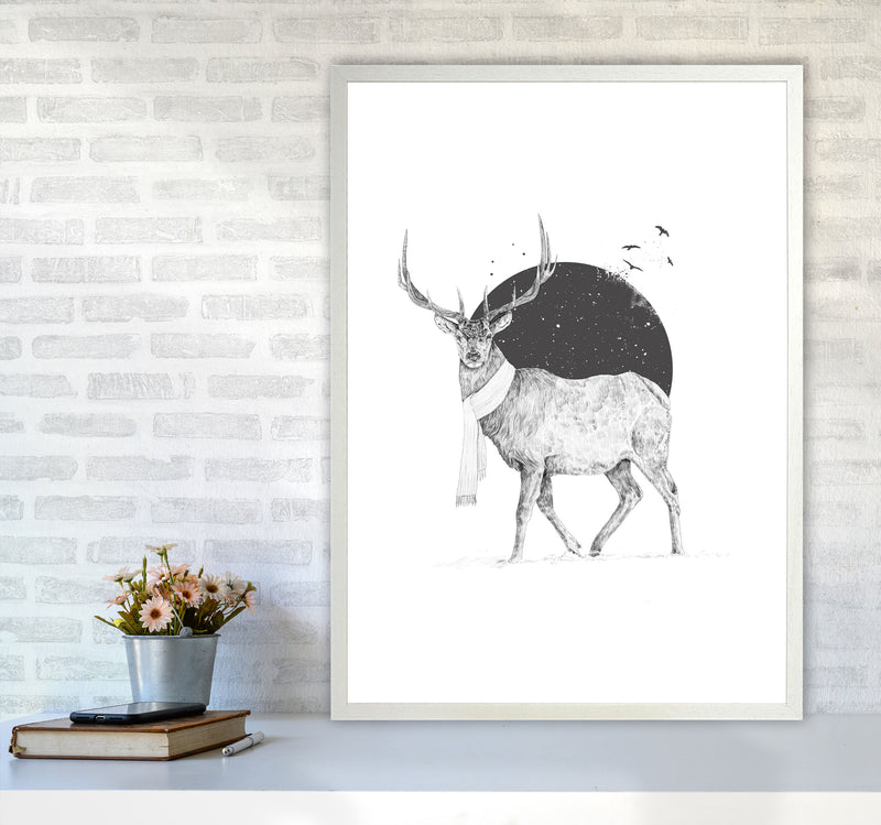 Winter Is All Around Stag Animal Art Print by Balaz Solti A1 Oak Frame