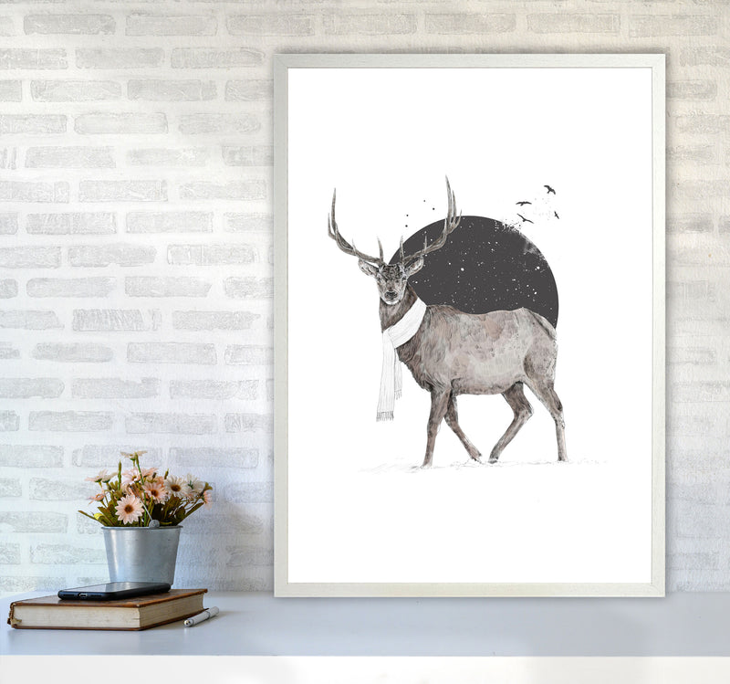 Winter Is All Around Stag Colour Animal Art Print by Balaz Solti A1 Oak Frame