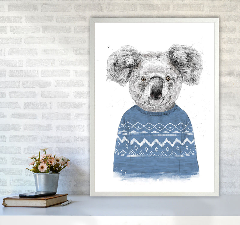 Winter Koala Blue Animal Art Print by Balaz Solti A1 Oak Frame