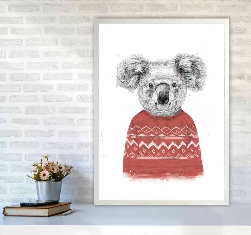 Winter Koala Red Animal Art Print by Balaz Solti A1 Oak Frame