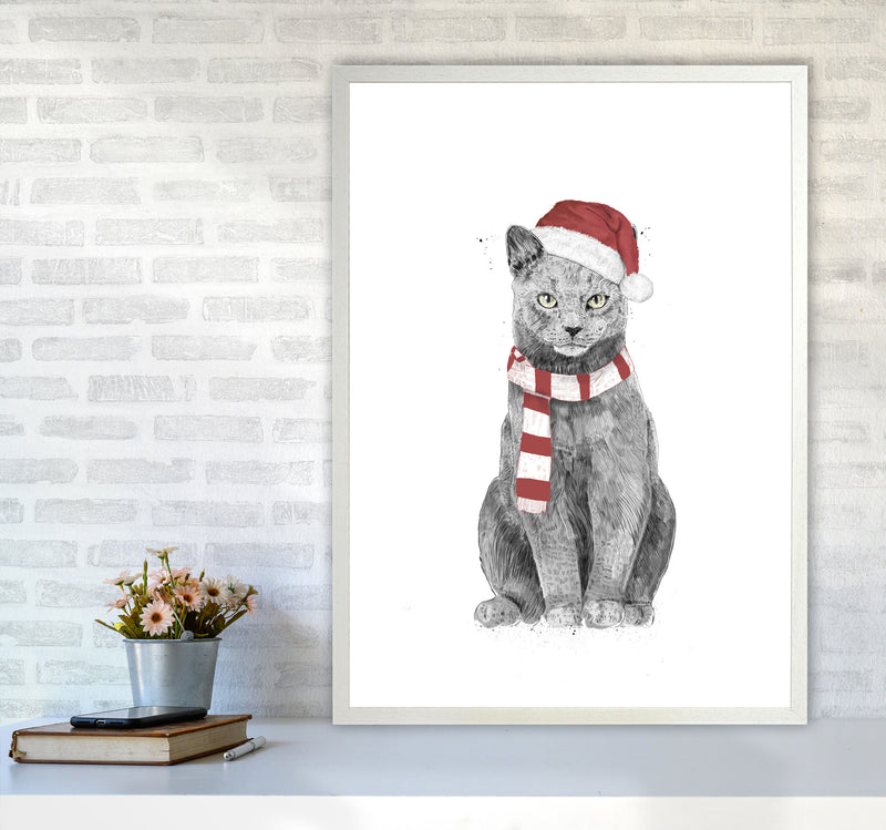 Christmas Cat Animal Art Print by Balaz Solti A1 Oak Frame