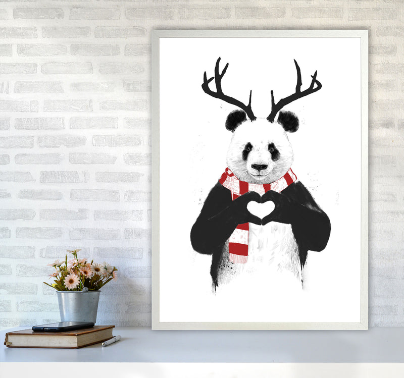 Christmas Panda Animal Art Print by Balaz Solti A1 Oak Frame