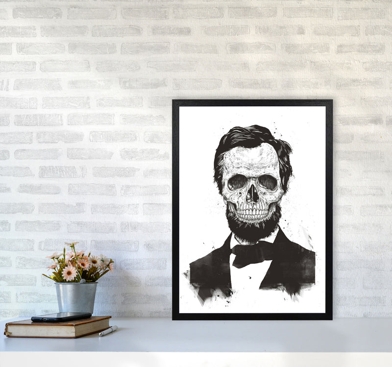 Dead Lincoln Skull B&W Modern Art Print by Balaz Solti A2 White Frame