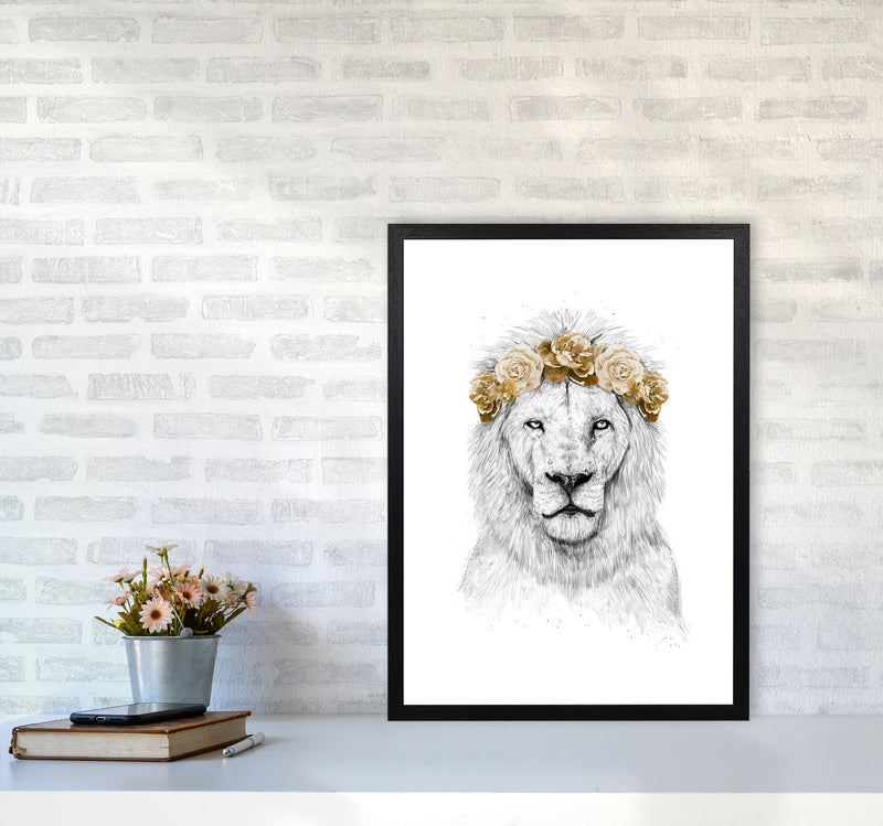 Festival Floral Lion II Animal Art Print by Balaz Solti A2 White Frame