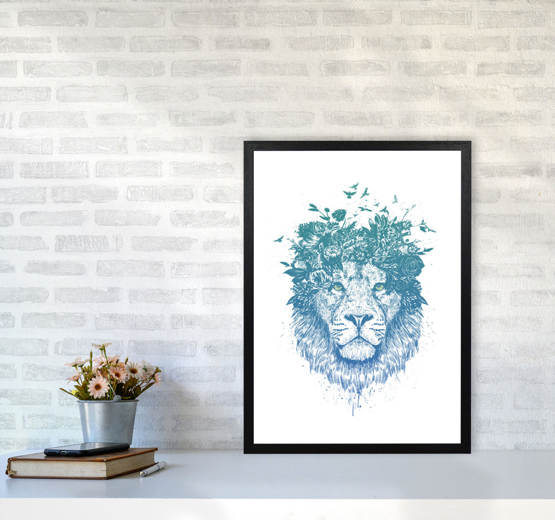 Floral Turquoise Lion Animal Art Print by Balaz Solti A2 White Frame