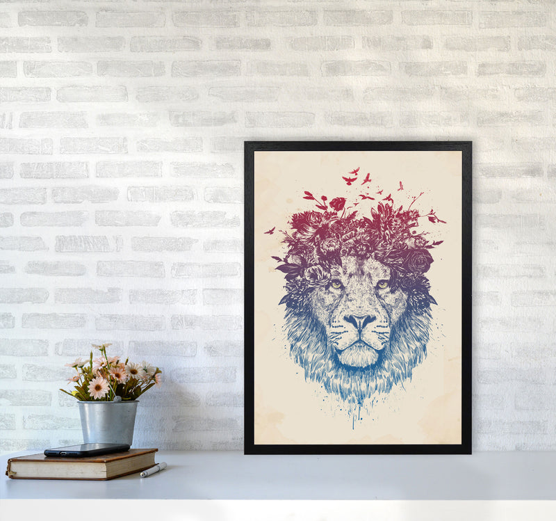 Floral Lion Animal Art Print by Balaz Solti A2 White Frame