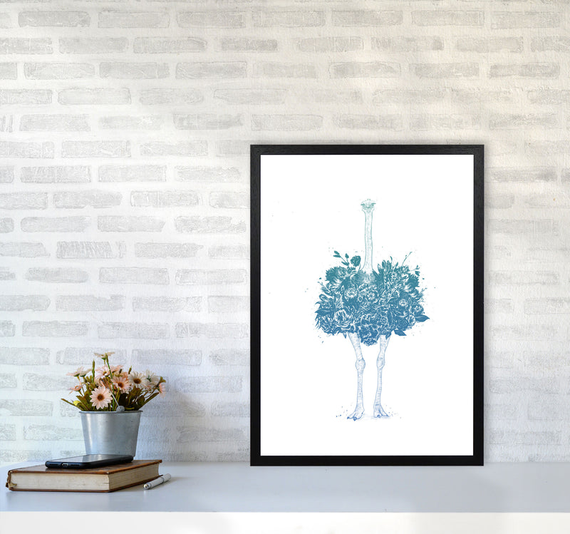 Floral Ostrich Teal Animal Art Print by Balaz Solti A2 White Frame