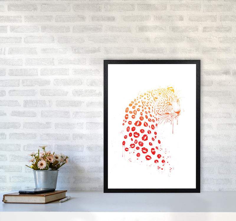 Kiss Me Leopard Animal Art Print by Balaz Solti A2 White Frame