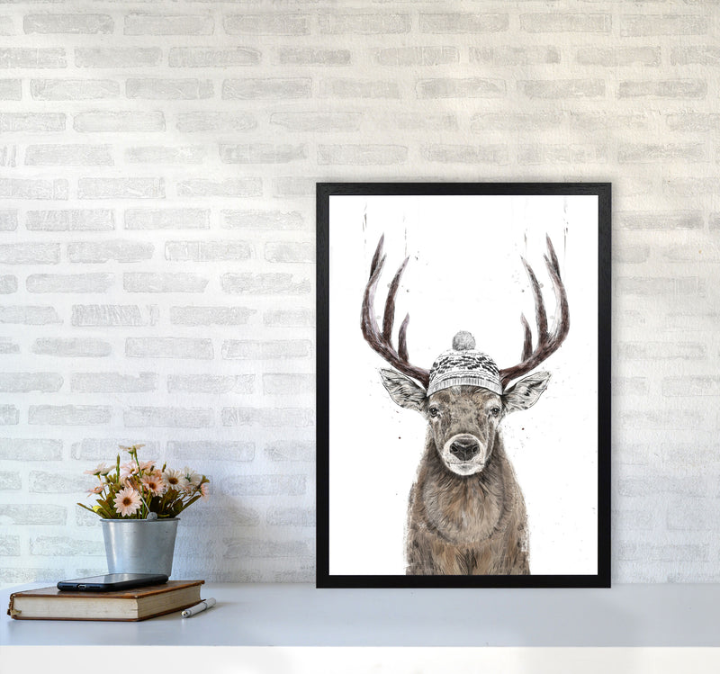 Lets Go Outside Reindeer Animal Art Print by Balaz Solti A2 White Frame