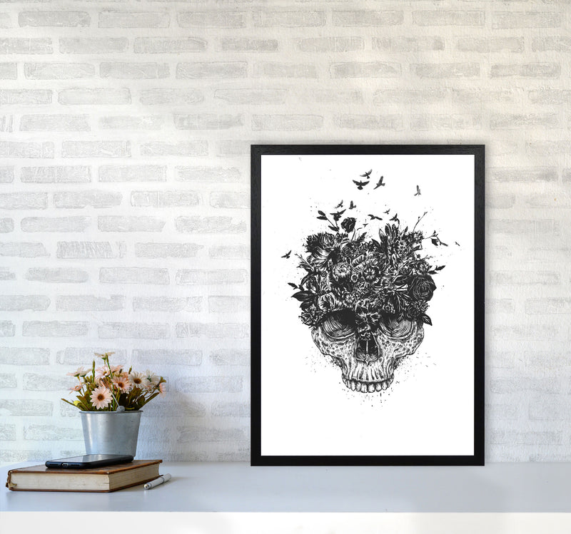 My Head Is A Jungle Skull B&W Art Print by Balaz Solti A2 White Frame