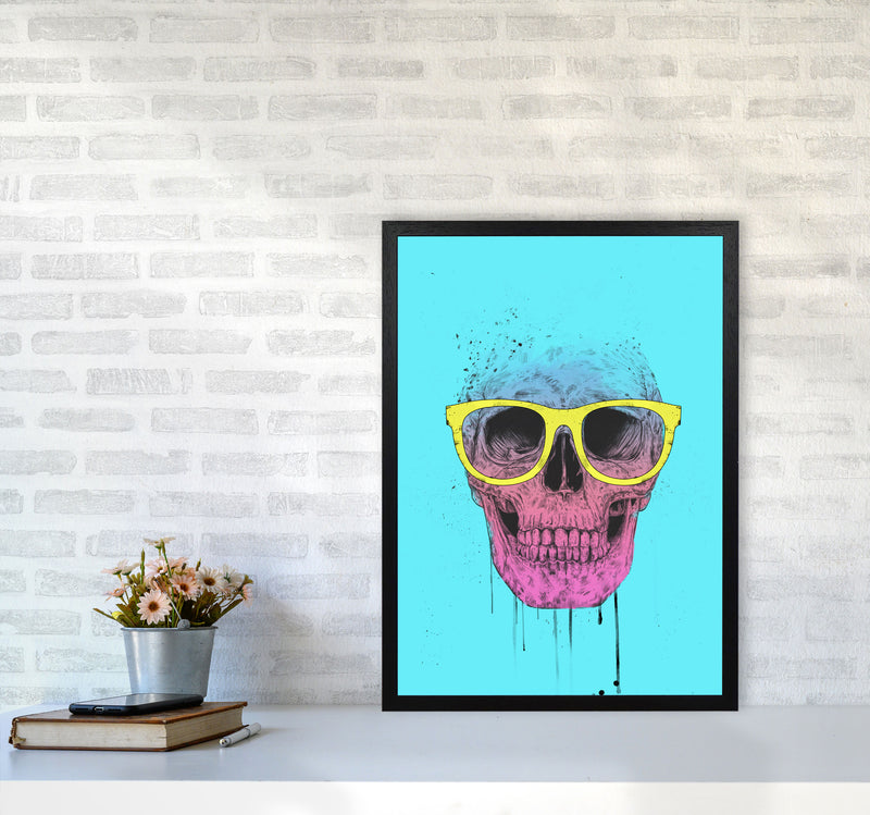 Blue Pop Art Skull With Glasses Art Print by Balaz Solti A2 White Frame
