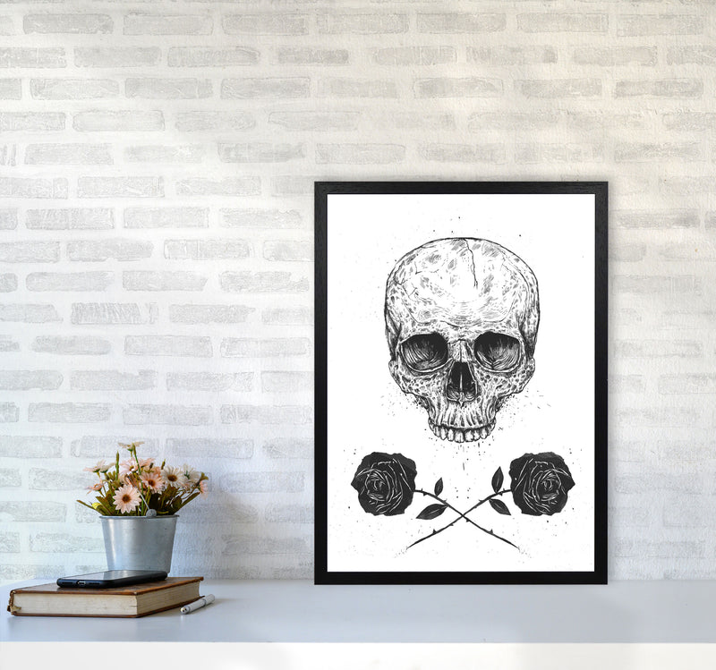 Skull And Roses Gothic Art Print by Balaz Solti A2 White Frame