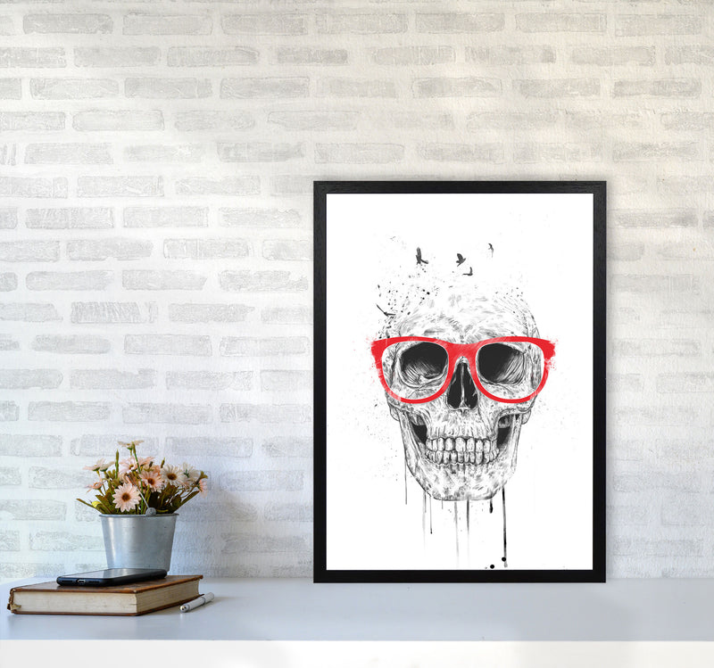 Skull With Red Glasses Art Print by Balaz Solti A2 White Frame