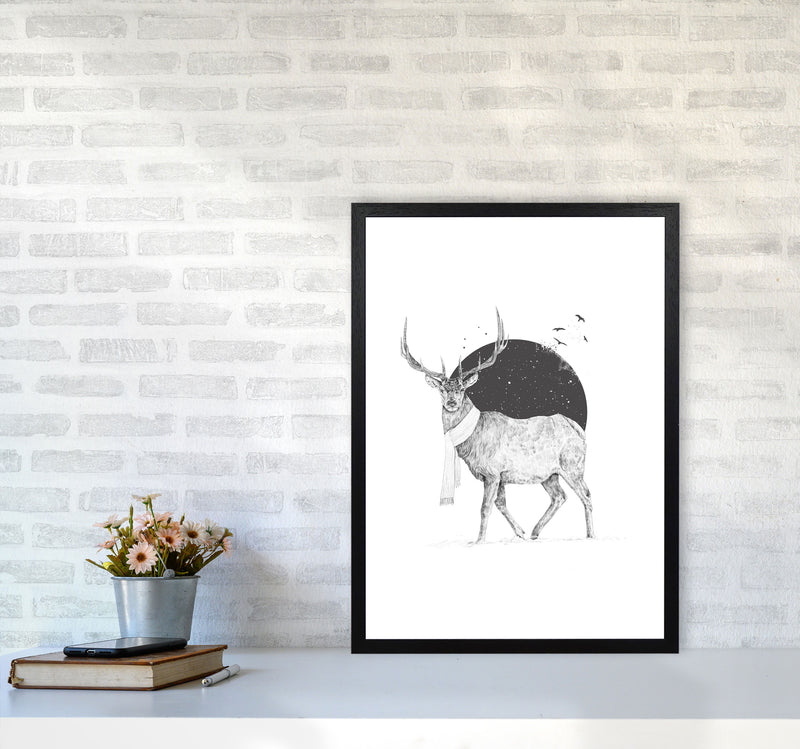 Winter Is All Around Stag Animal Art Print by Balaz Solti A2 White Frame