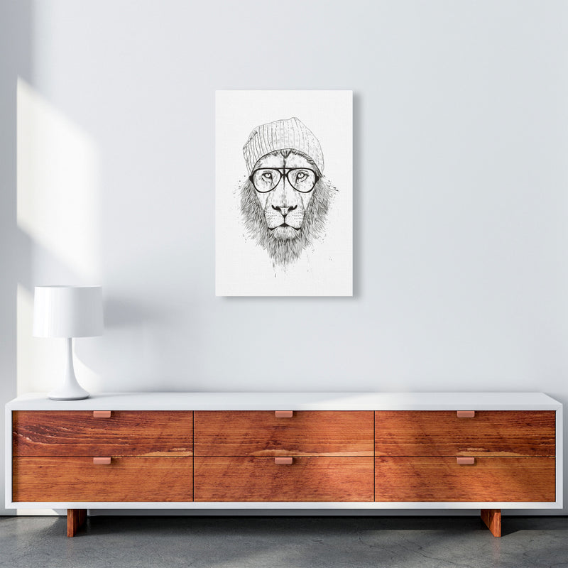 Cool Hipster Lion B&W Animal Art Print by Balaz Solti A2 Canvas