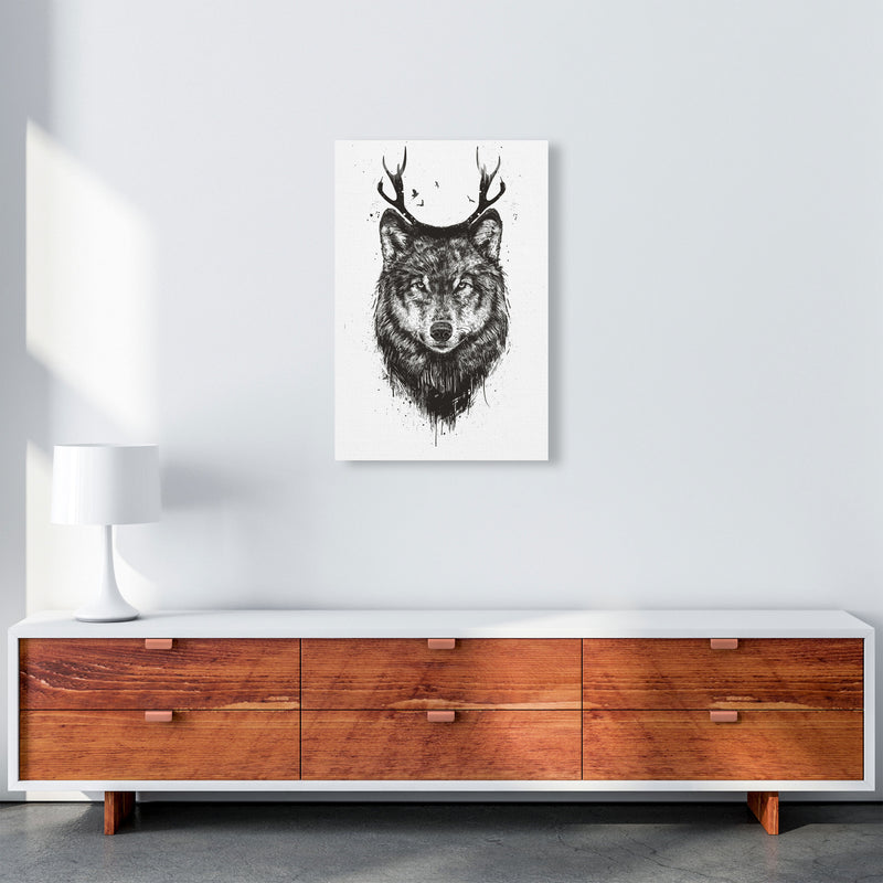 Deer Wolf B&W Animal Art Print by Balaz Solti A2 Canvas