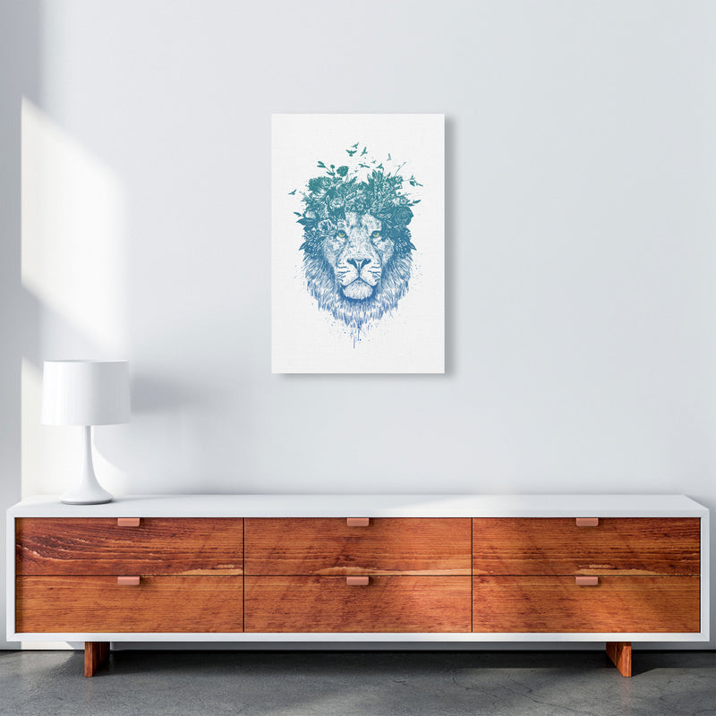 Floral Turquoise Lion Animal Art Print by Balaz Solti A2 Canvas