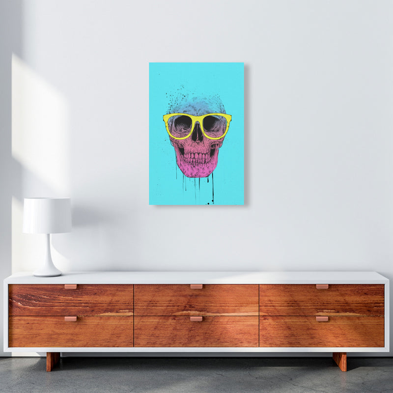 Blue Pop Art Skull With Glasses Art Print by Balaz Solti A2 Canvas